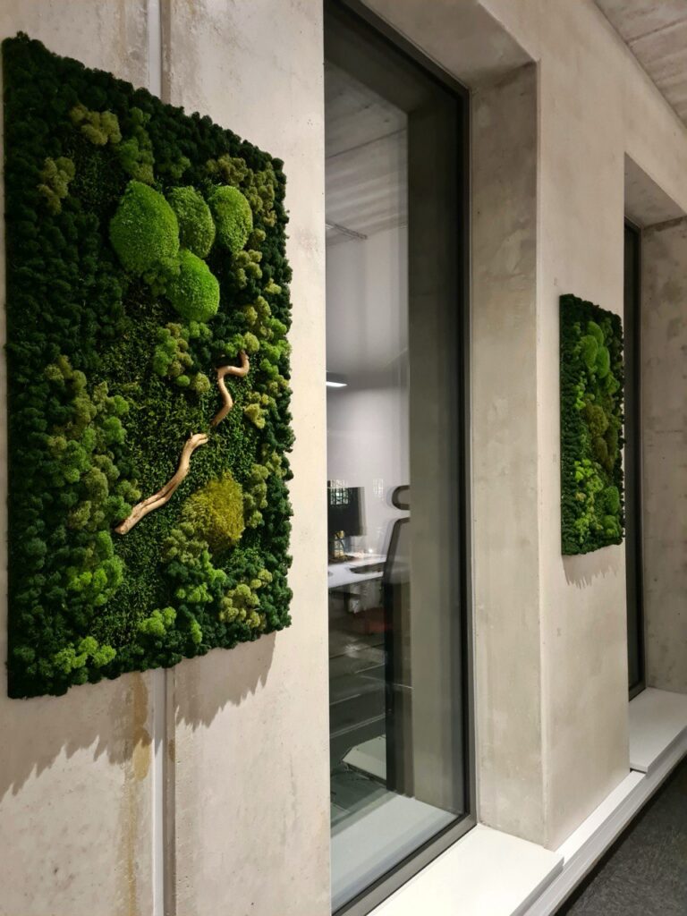 Kolmest stabiliseeritud samblast ja puidust dekoorist valmistatud maal