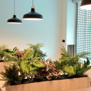 Box with artificial plants